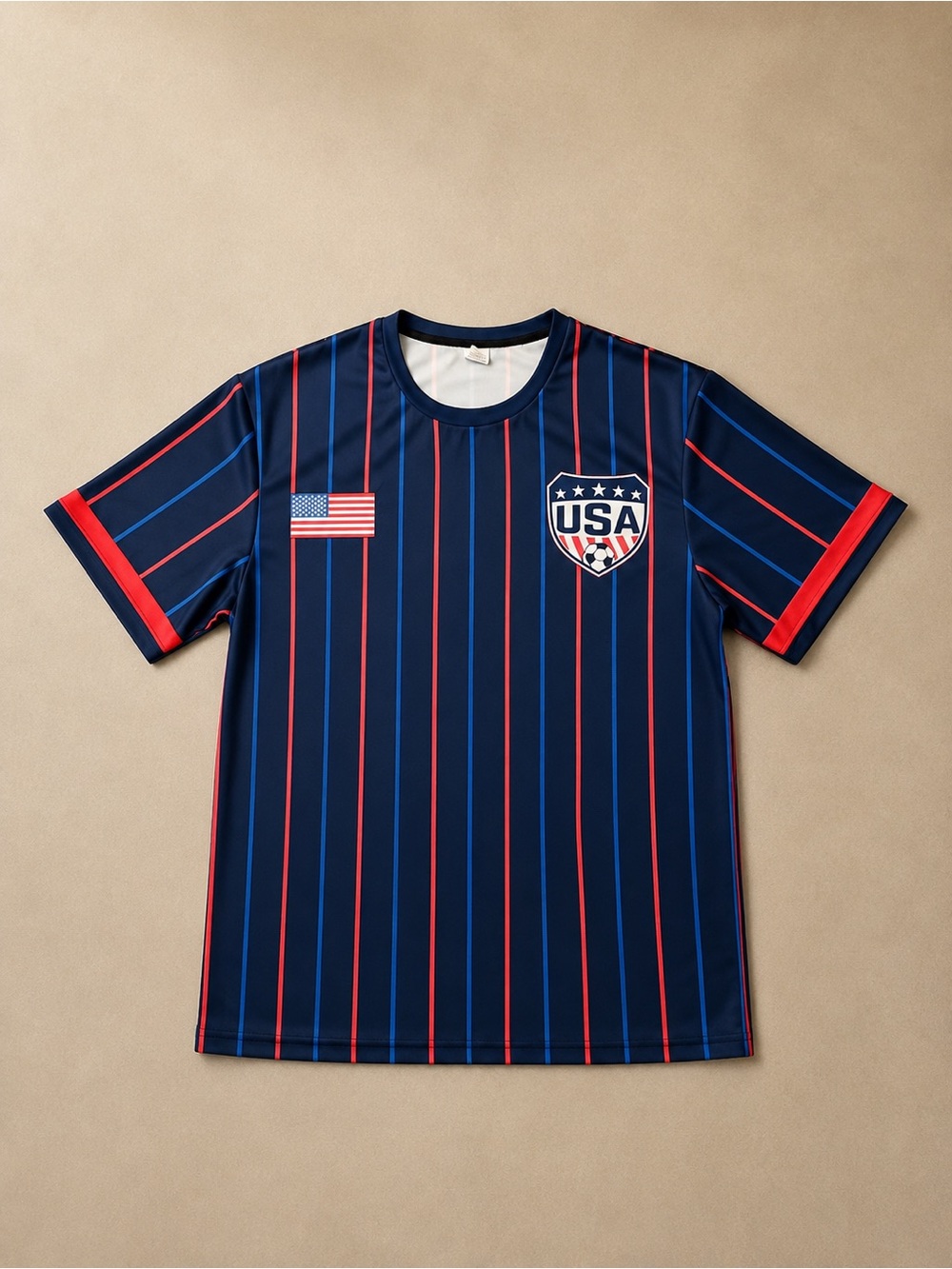 RSQ Navy Blue USA Soccer Jersey with Red Stripes